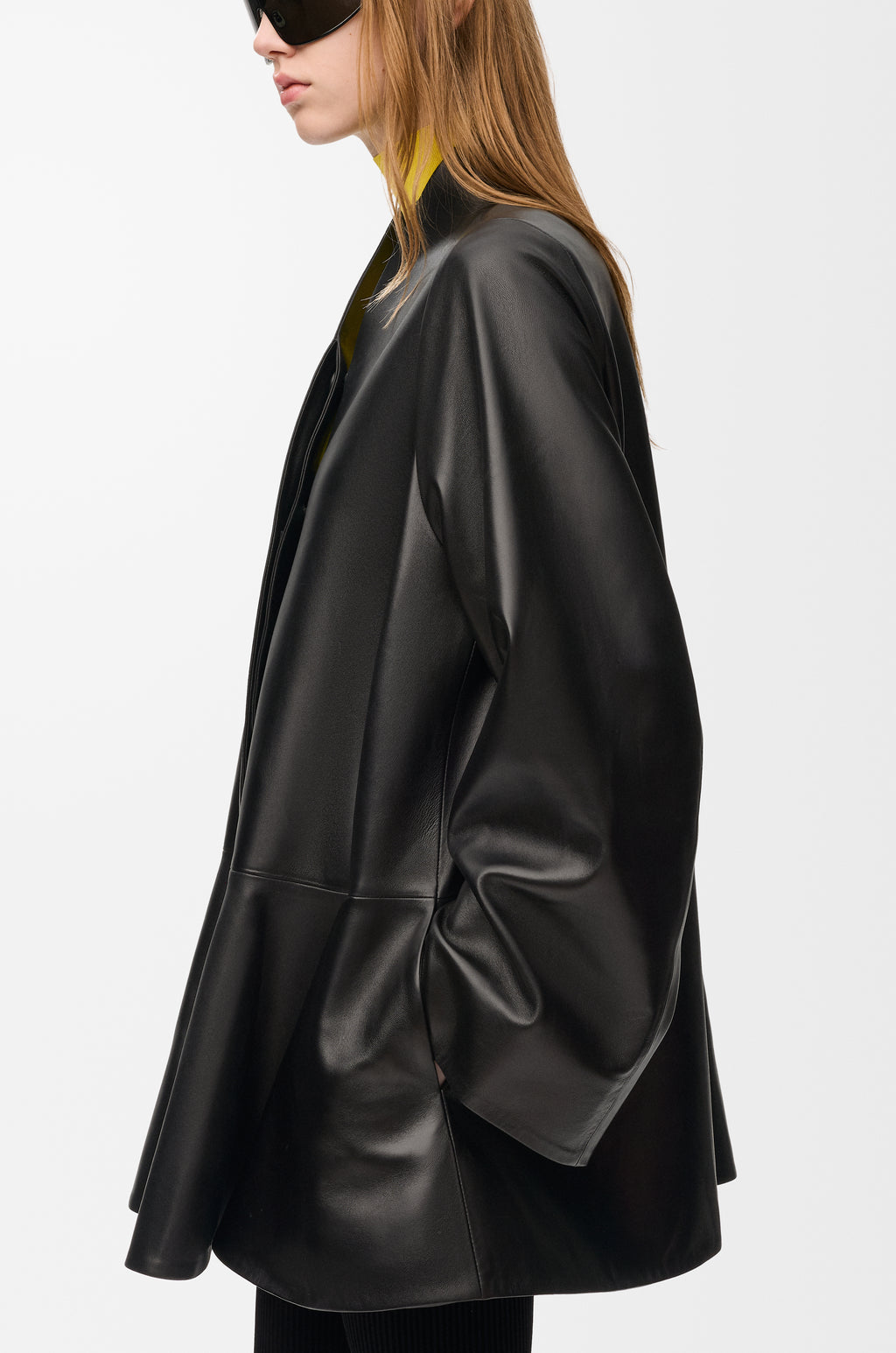 Manteau court en cuir d'agneau nappa - Noir