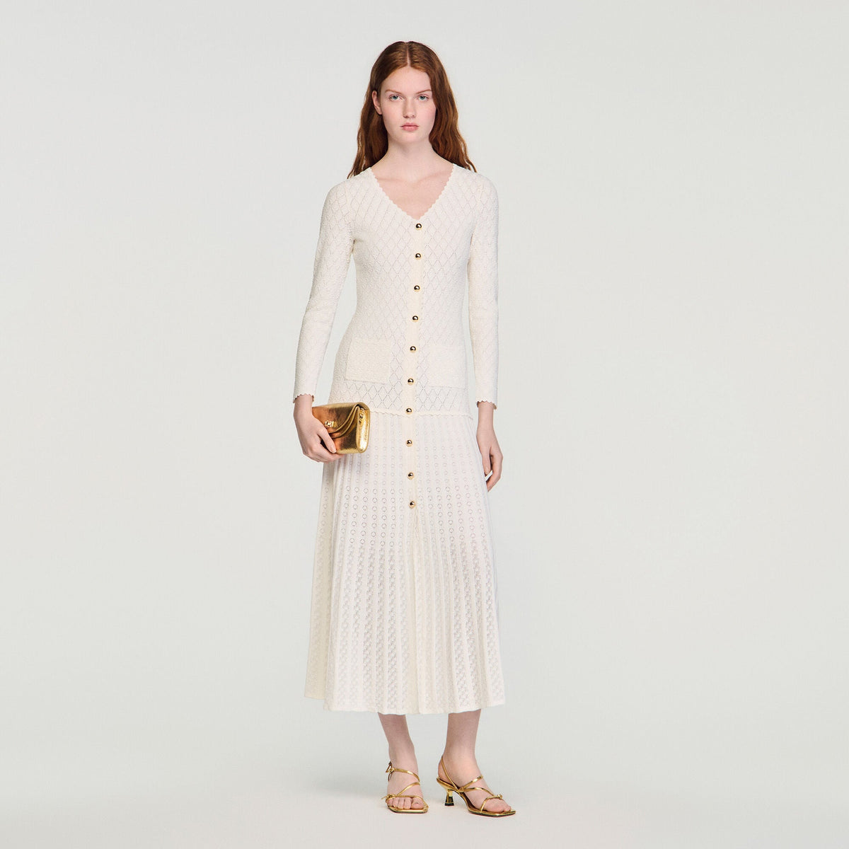 Robe longue en maille fantaisie - Ecru