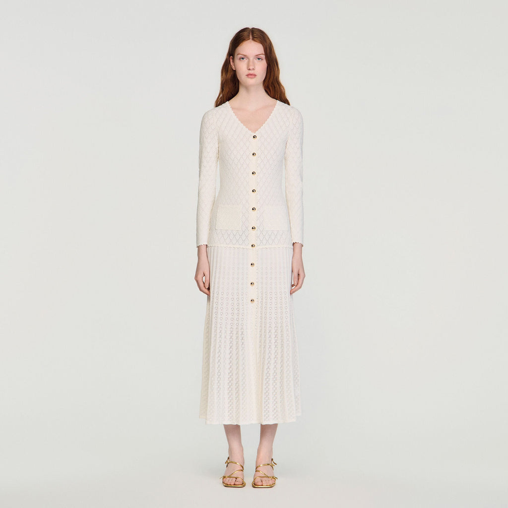 Robe longue en maille fantaisie - Ecru