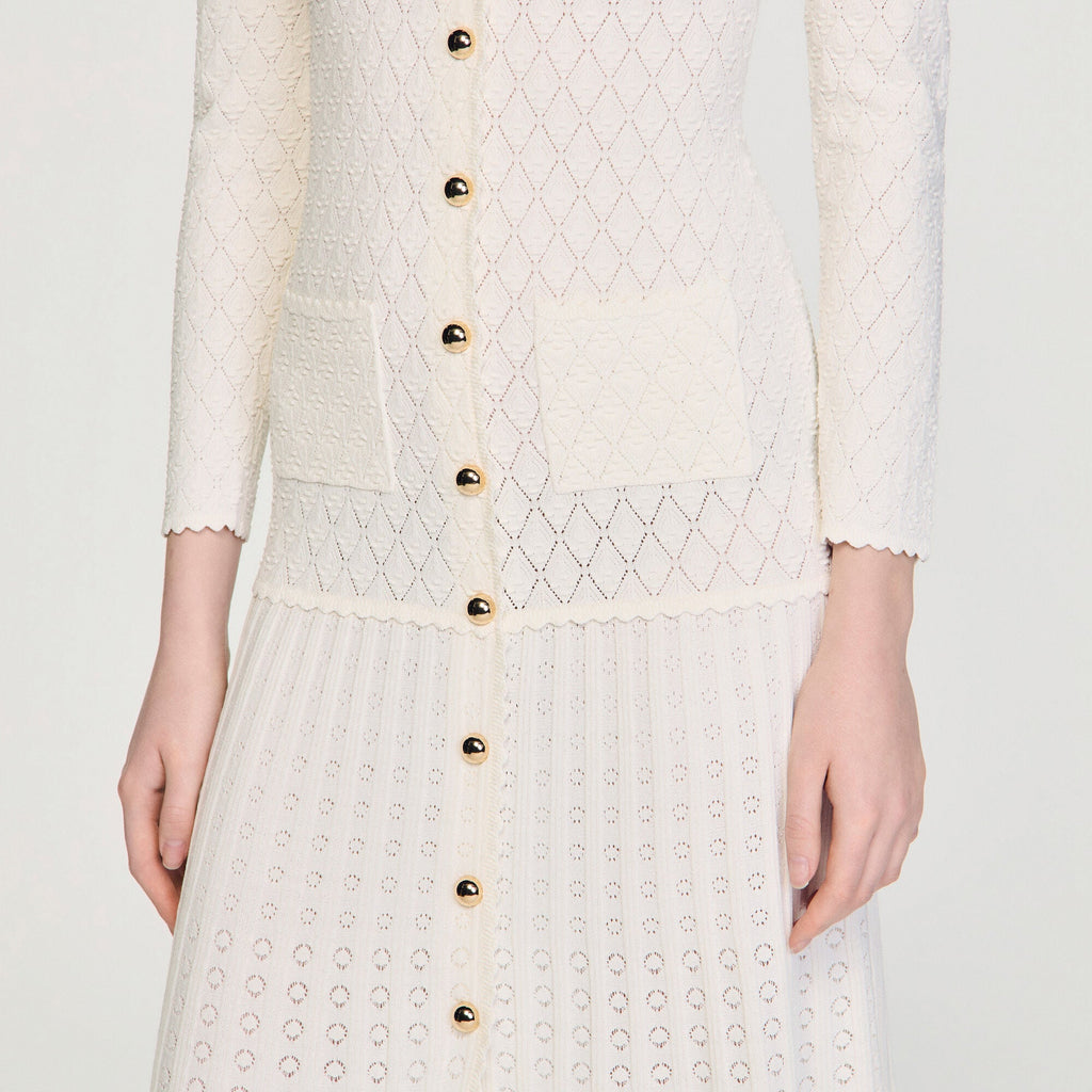 Robe longue en maille fantaisie - Ecru