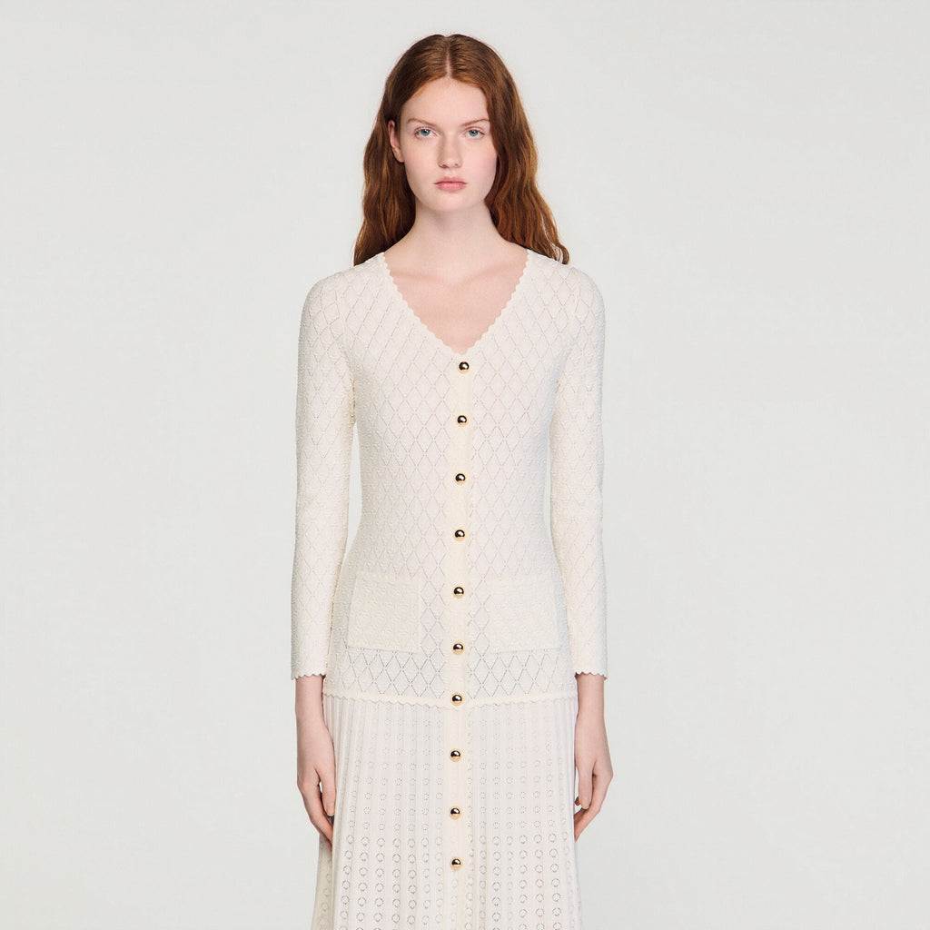 Robe longue en maille fantaisie - Ecru