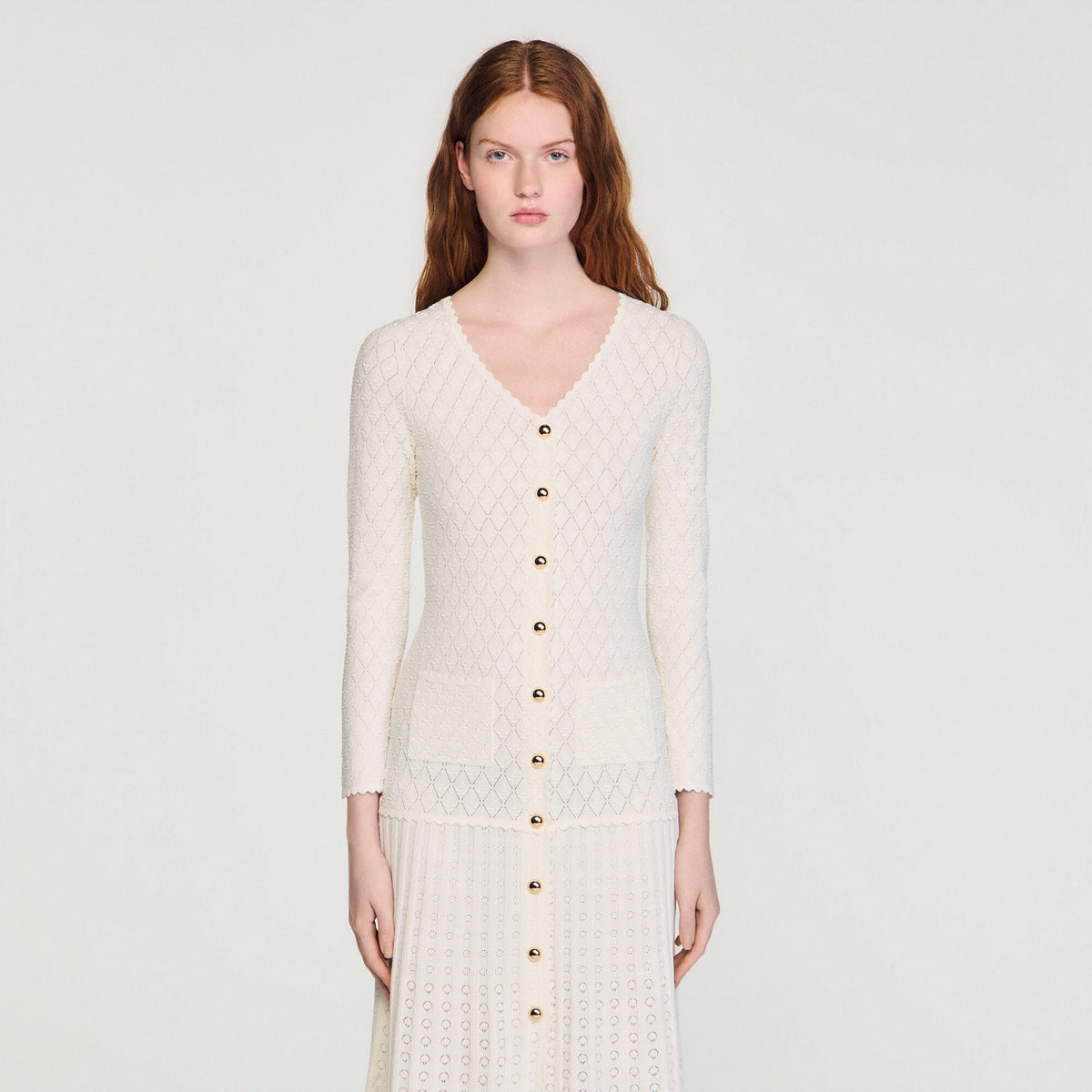 Robe longue en maille fantaisie - Ecru