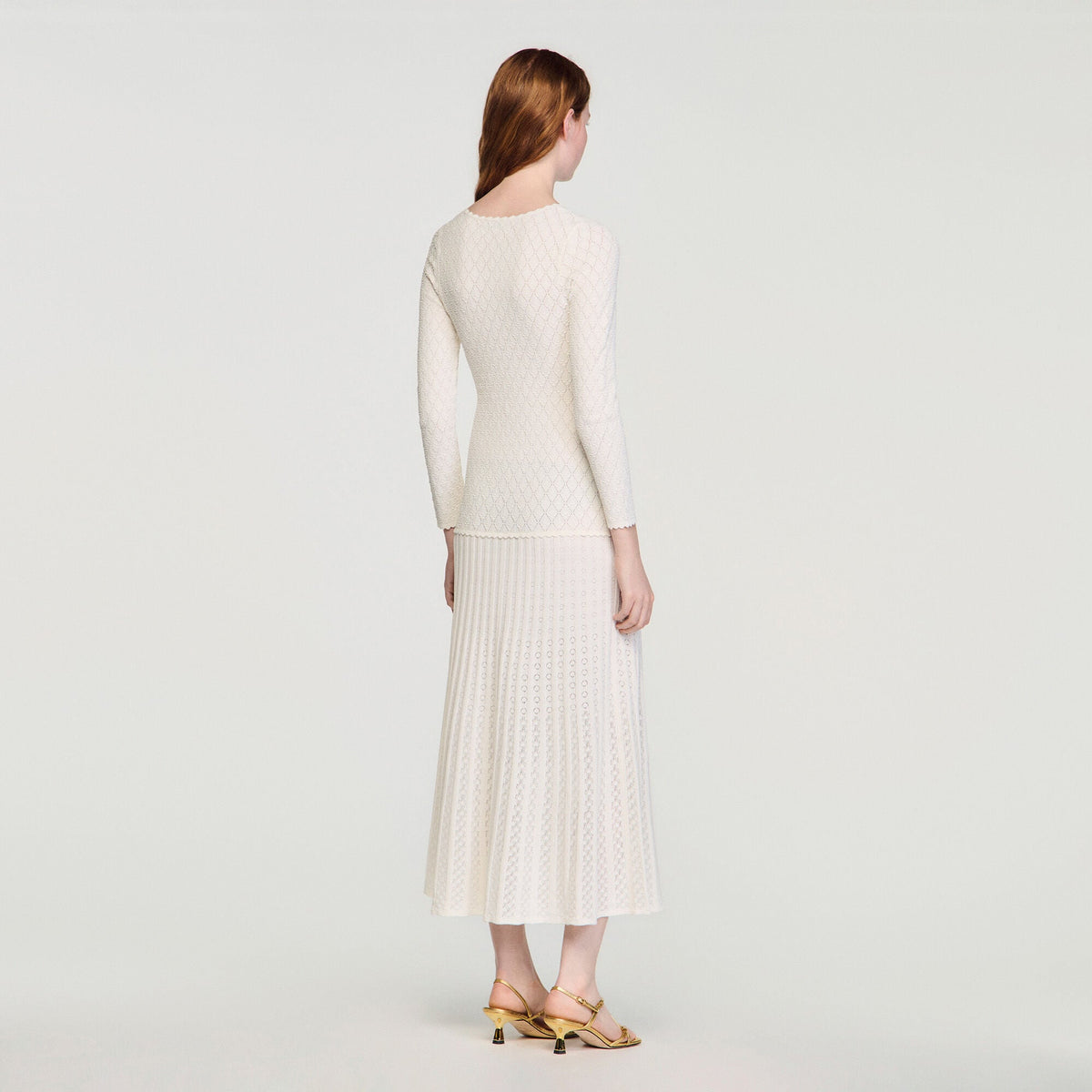 Robe longue en maille fantaisie - Ecru