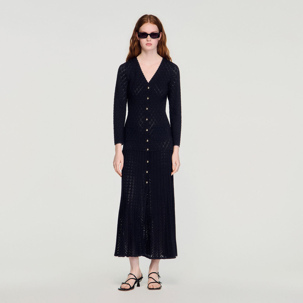 Robe longue en maille fantaisie - Noir