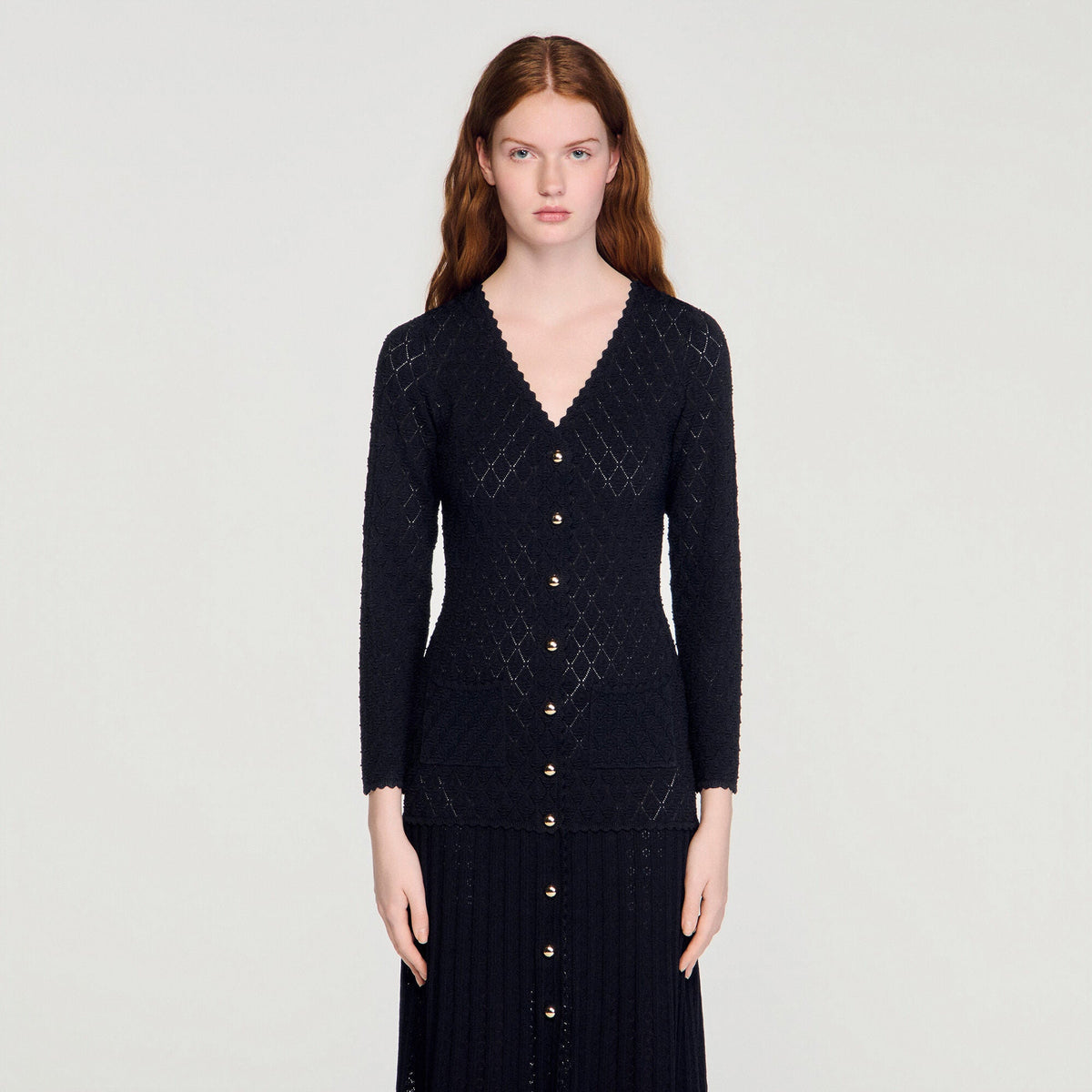 Robe longue en maille fantaisie - Noir