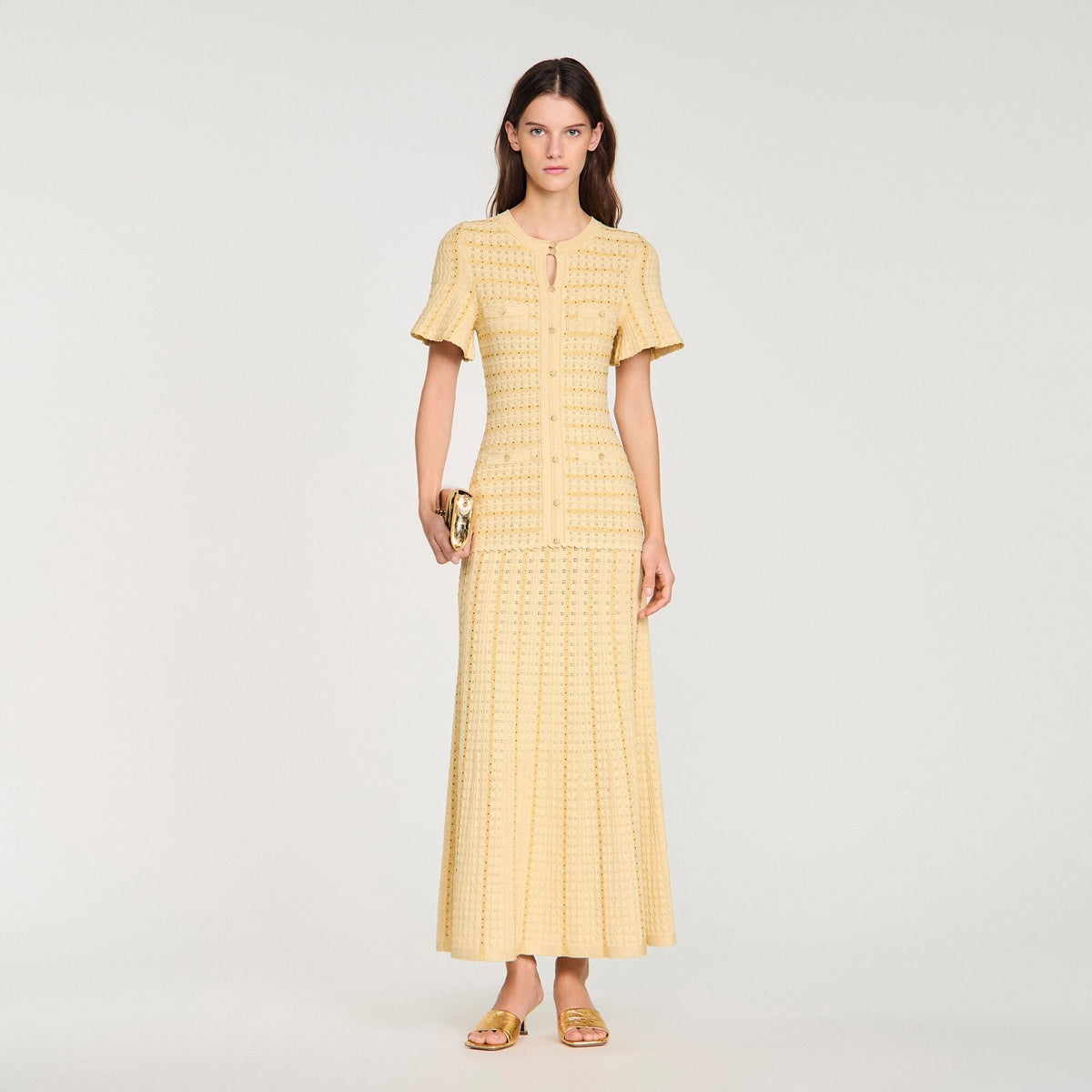 Robe longue maille strassée - Gold