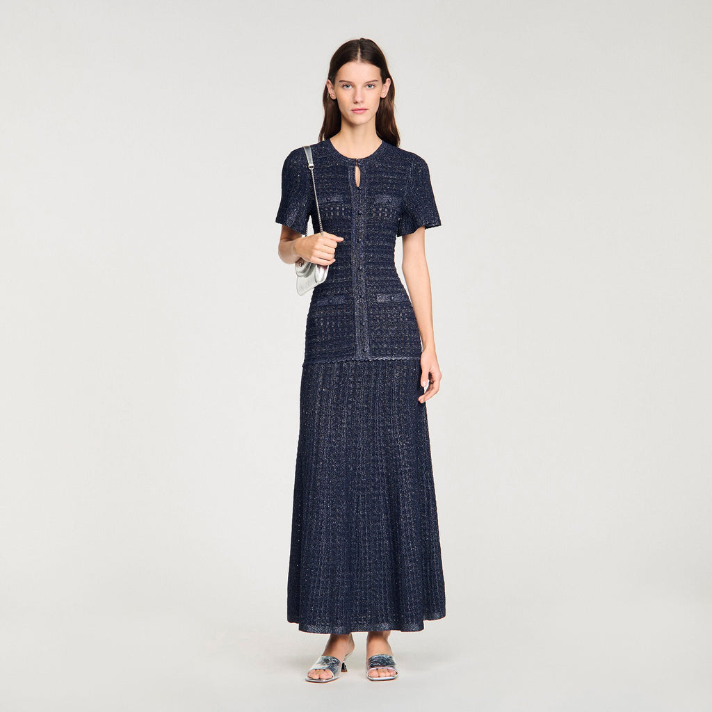 Robe longue maille strassée - Marine