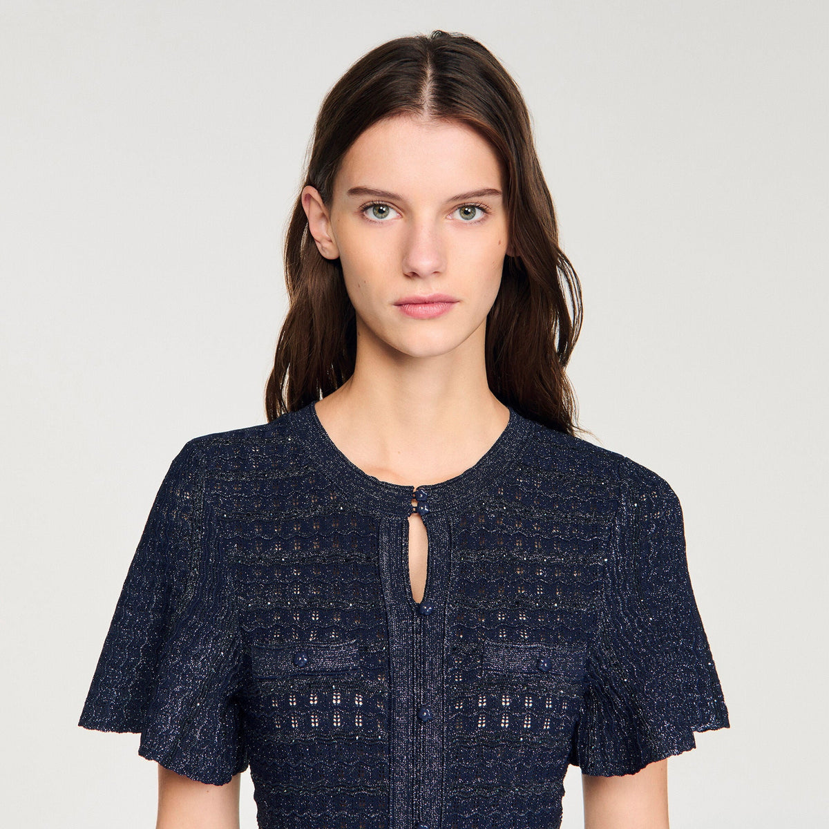 Robe longue maille strassée - Marine