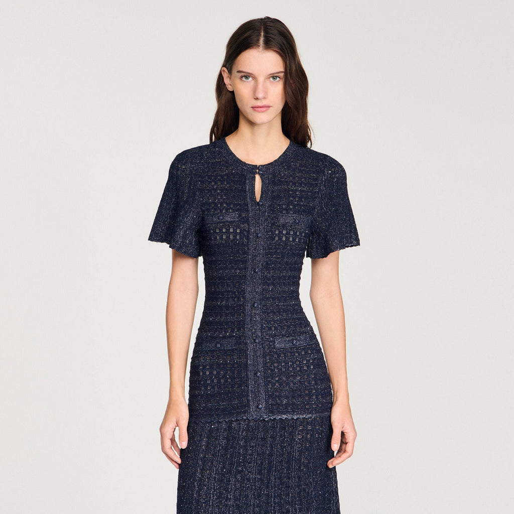 Robe longue maille strassée - Marine