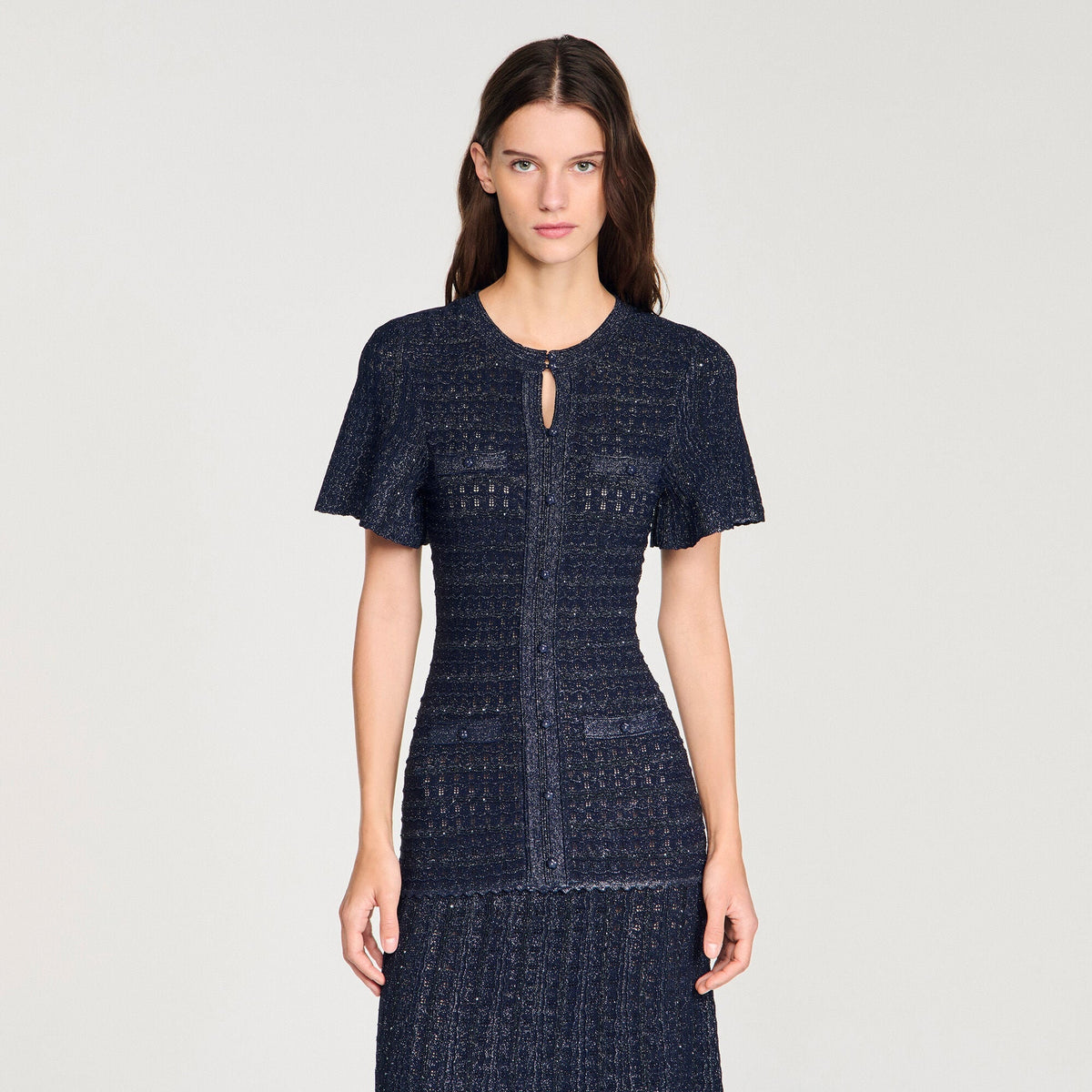 Robe longue maille strassée - Marine