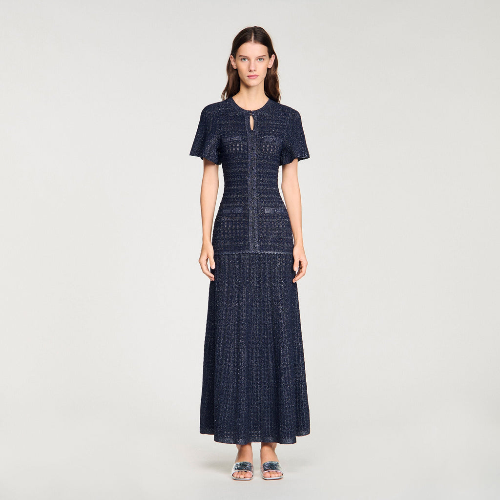 Robe longue maille strassée - Marine