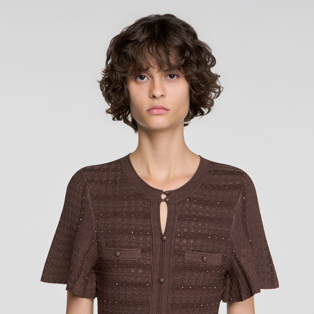 Robe longue maille strassée - Marron