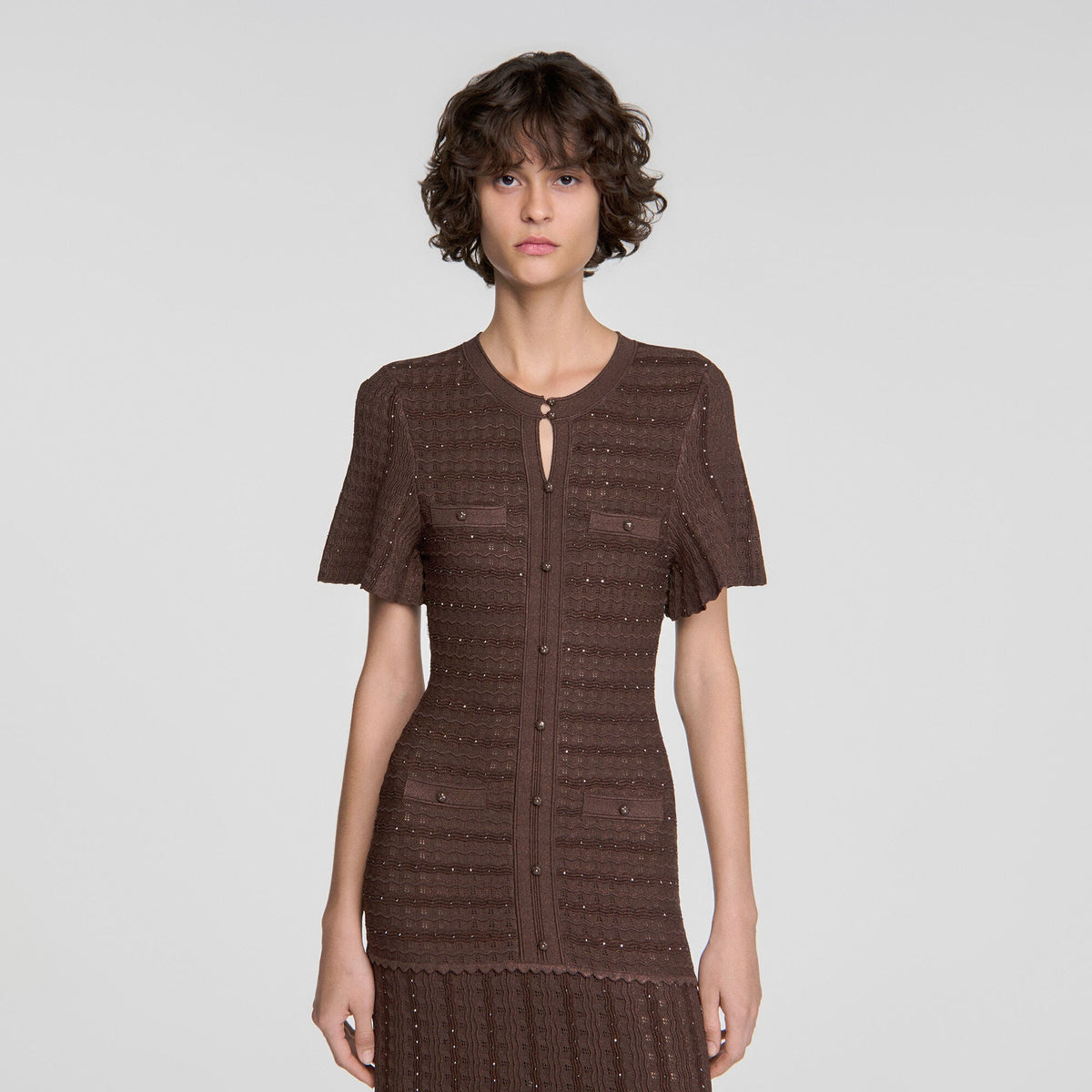 Robe longue maille strassée - Marron