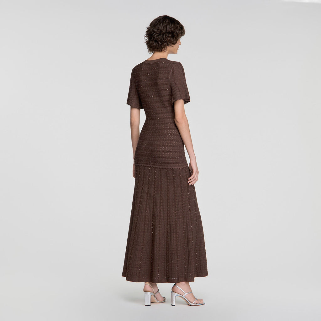 Robe longue maille strassée - Marron