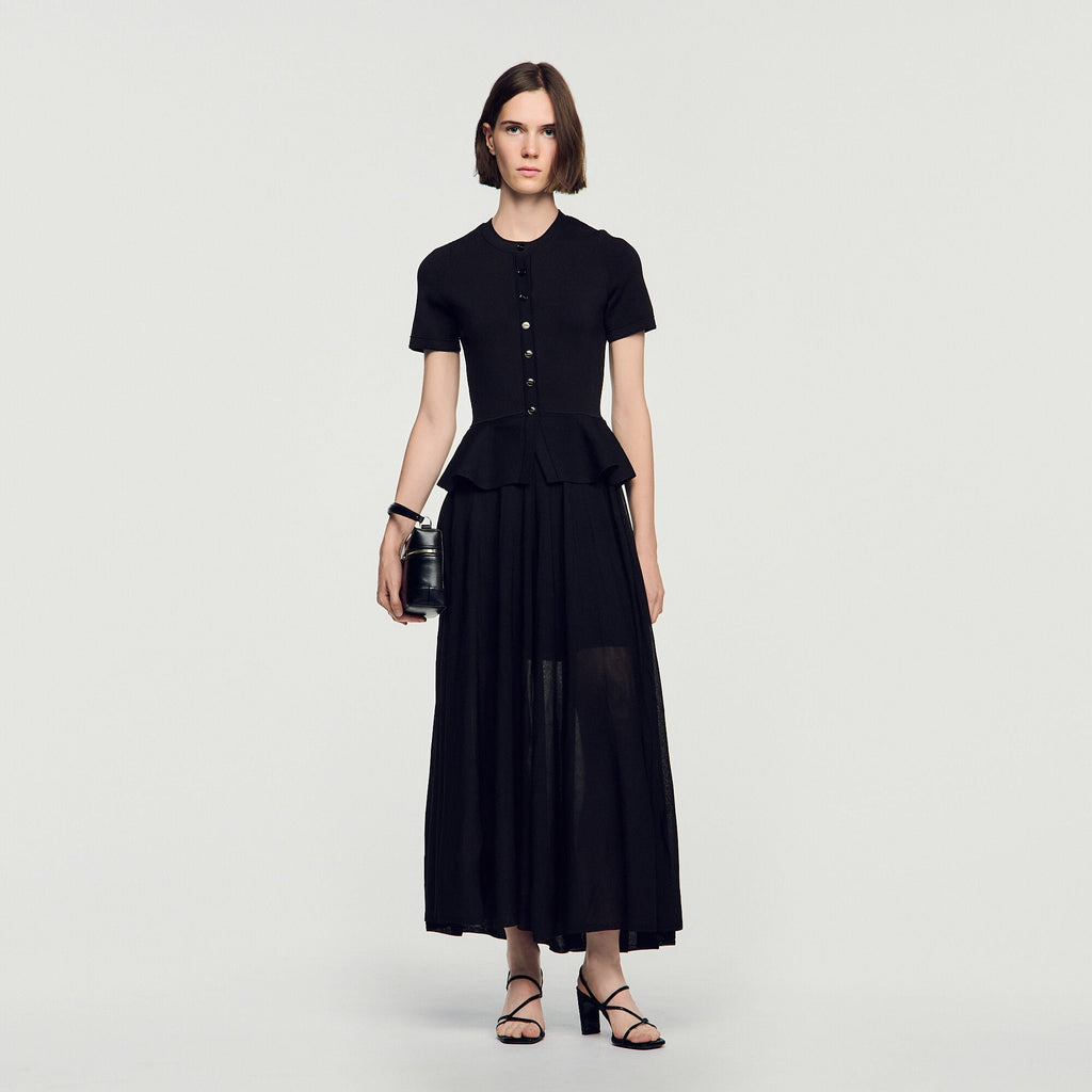 Robe longue en maille à basque - Noir