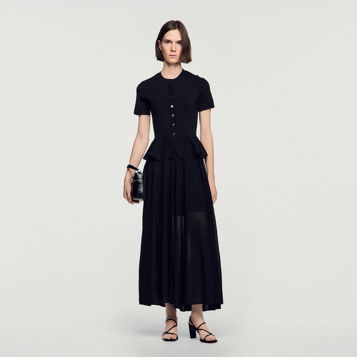 Robe longue en maille à basque - Noir