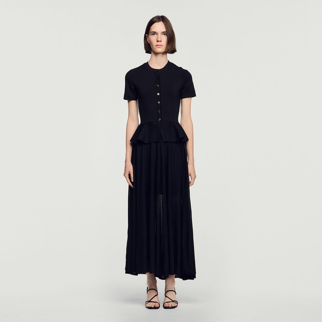 Robe longue en maille à basque - Noir