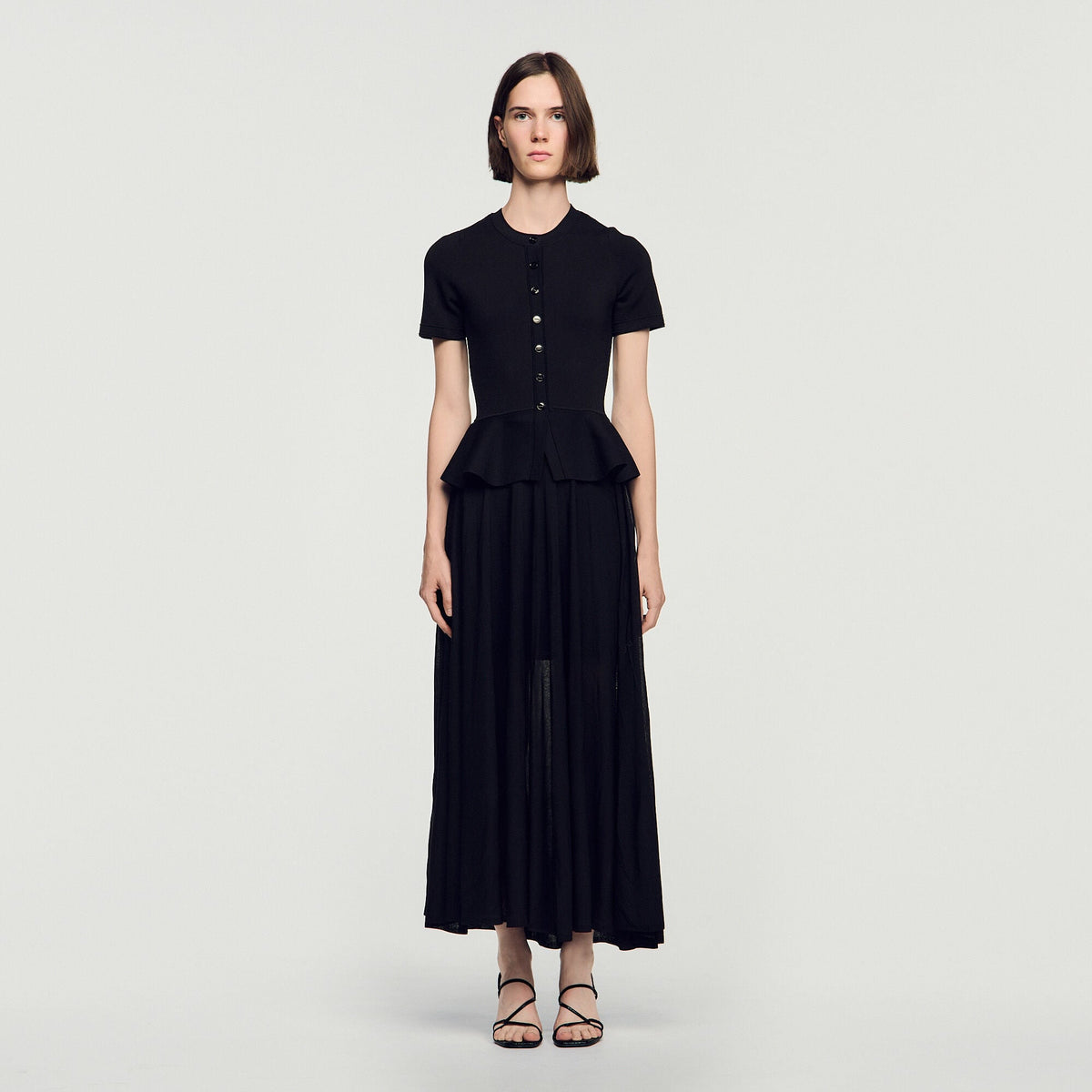 Robe longue en maille à basque - Noir