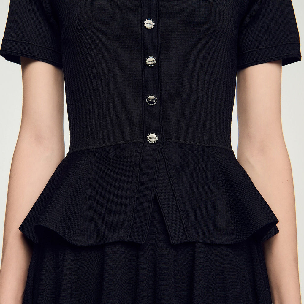 Robe longue en maille à basque - Noir