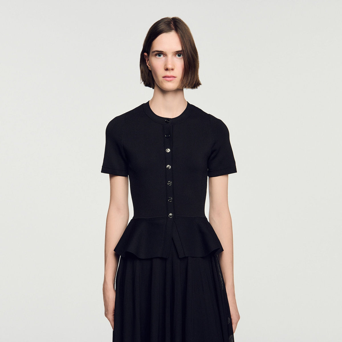 Robe longue en maille à basque - Noir