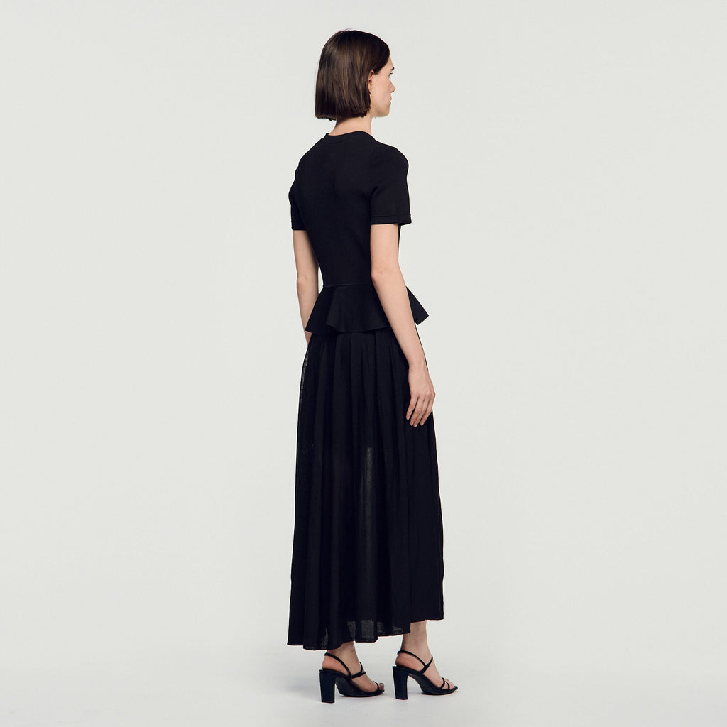Robe longue en maille à basque - Noir