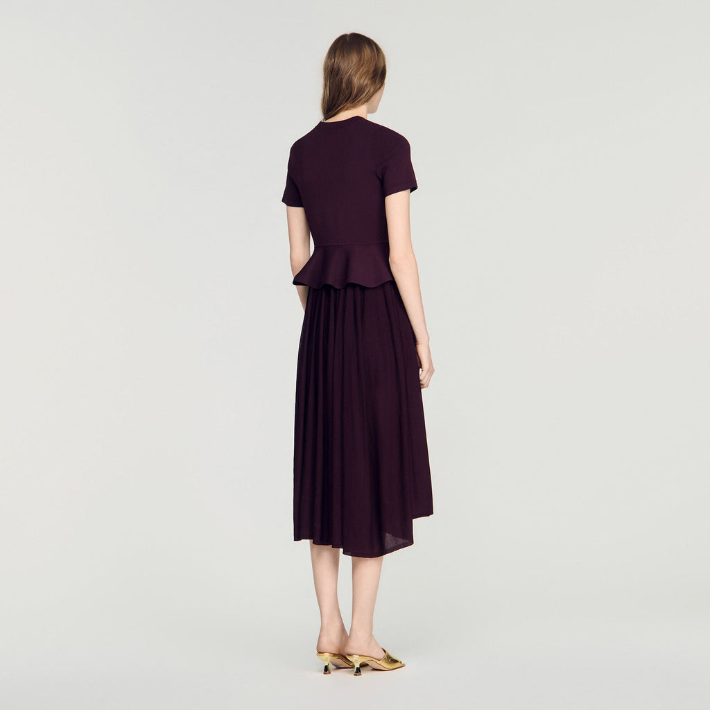Robe longue en maille à basque - Bordeaux