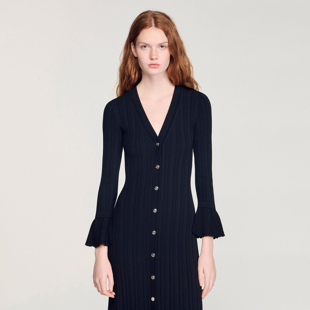 Robe longue en maille à volant - Noir