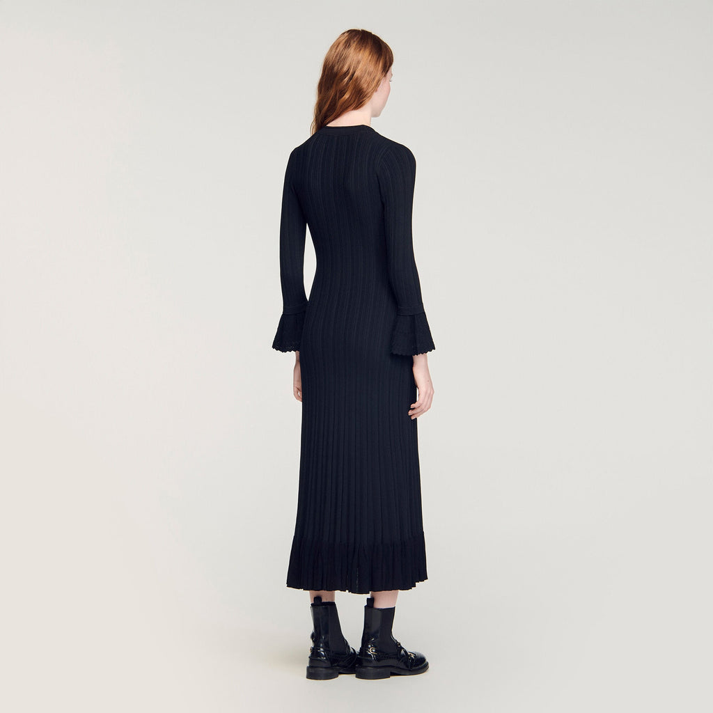 Robe longue en maille à volant - Noir
