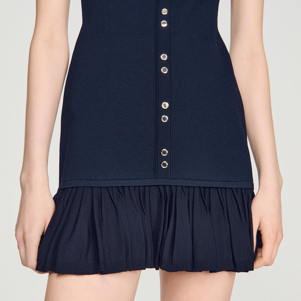 Robe courte en maille à volants - Bleu Nuit