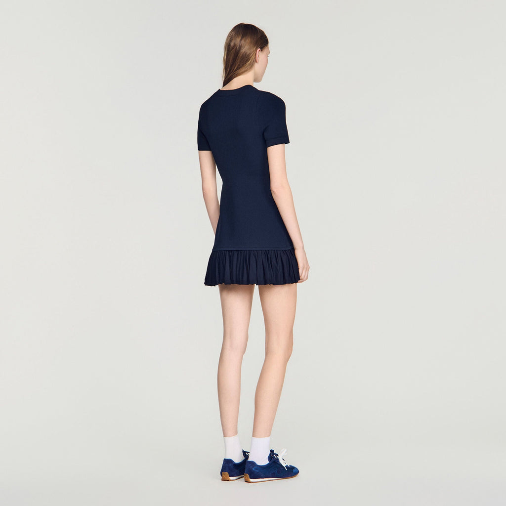 Robe courte en maille à volants - Bleu Nuit