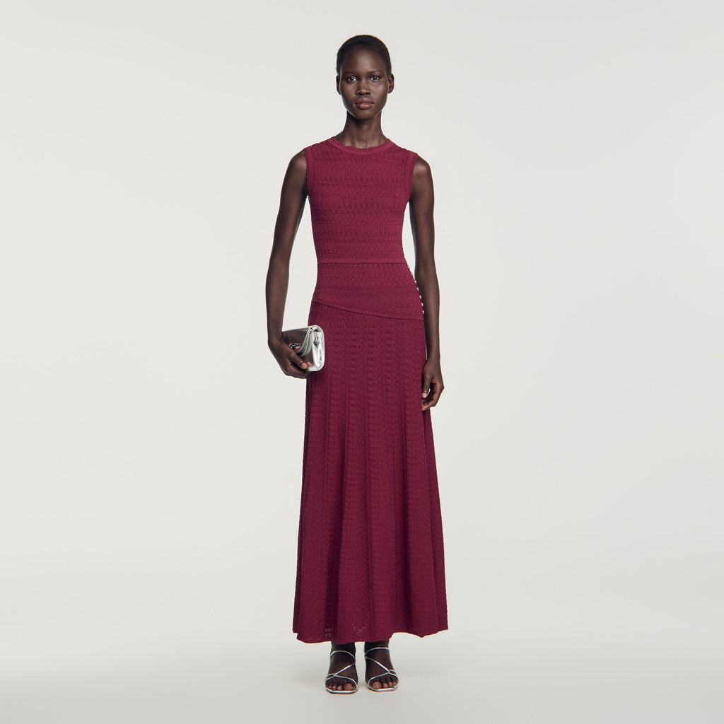 Robe longue en maille pointelle - Bordeaux