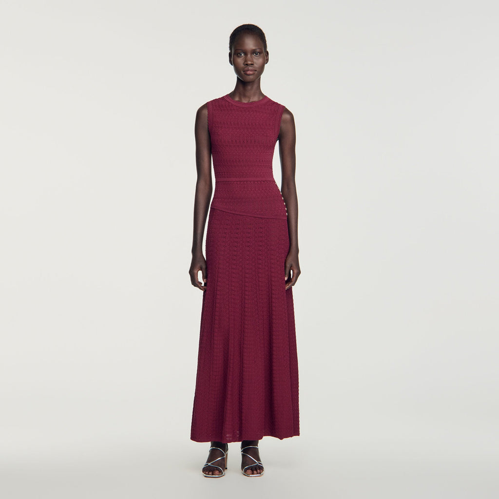 Robe longue en maille pointelle - Bordeaux