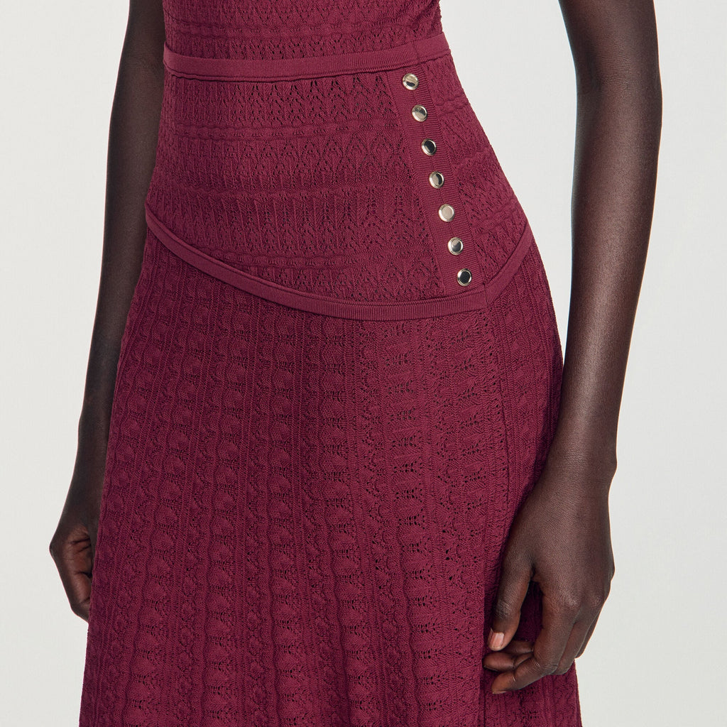 Robe longue en maille pointelle - Bordeaux