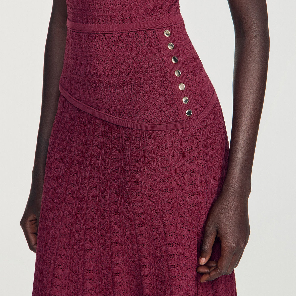 Robe longue en maille pointelle - Bordeaux