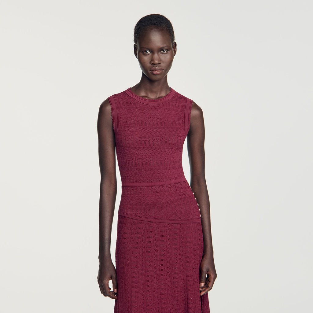 Robe longue en maille pointelle - Bordeaux