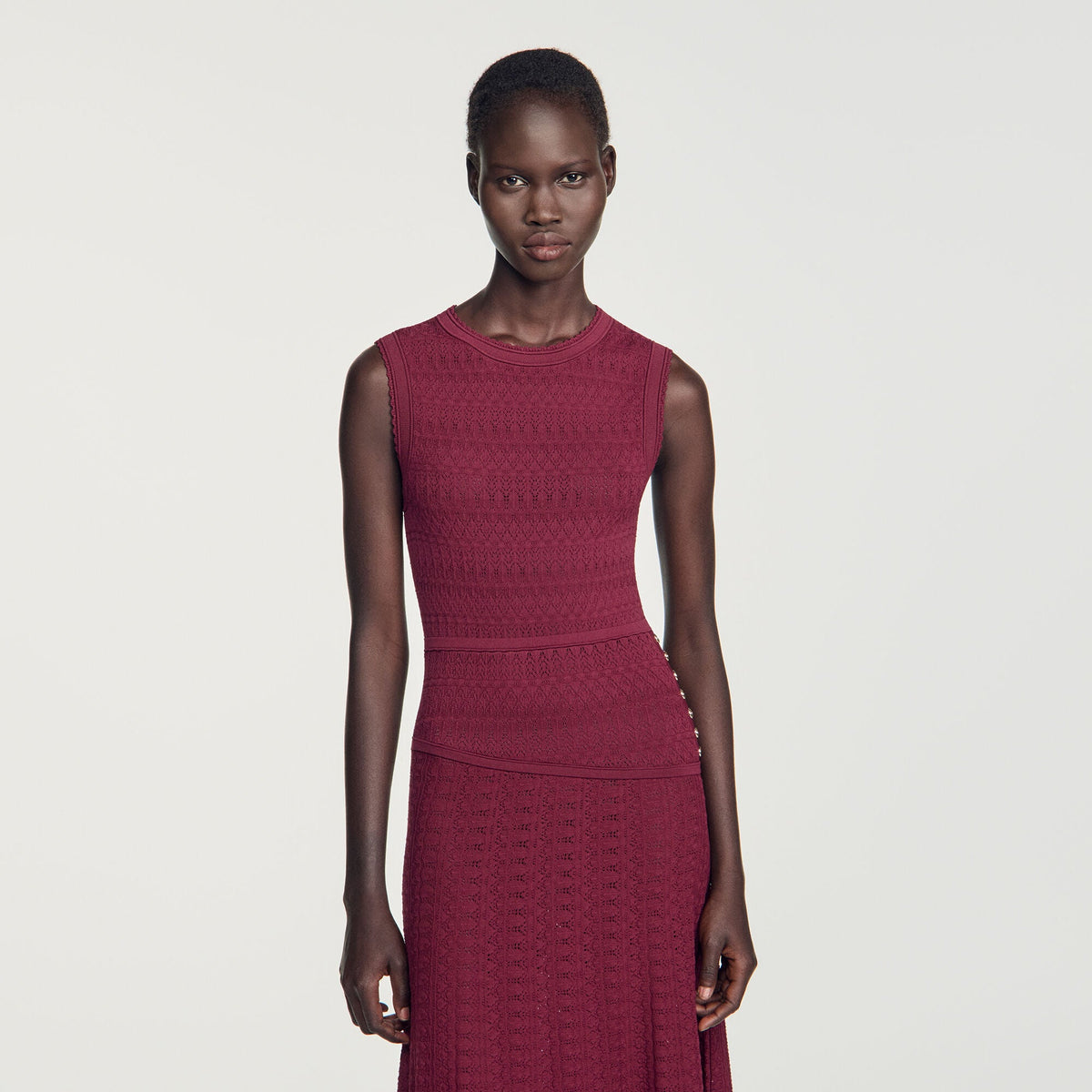 Robe longue en maille pointelle - Bordeaux