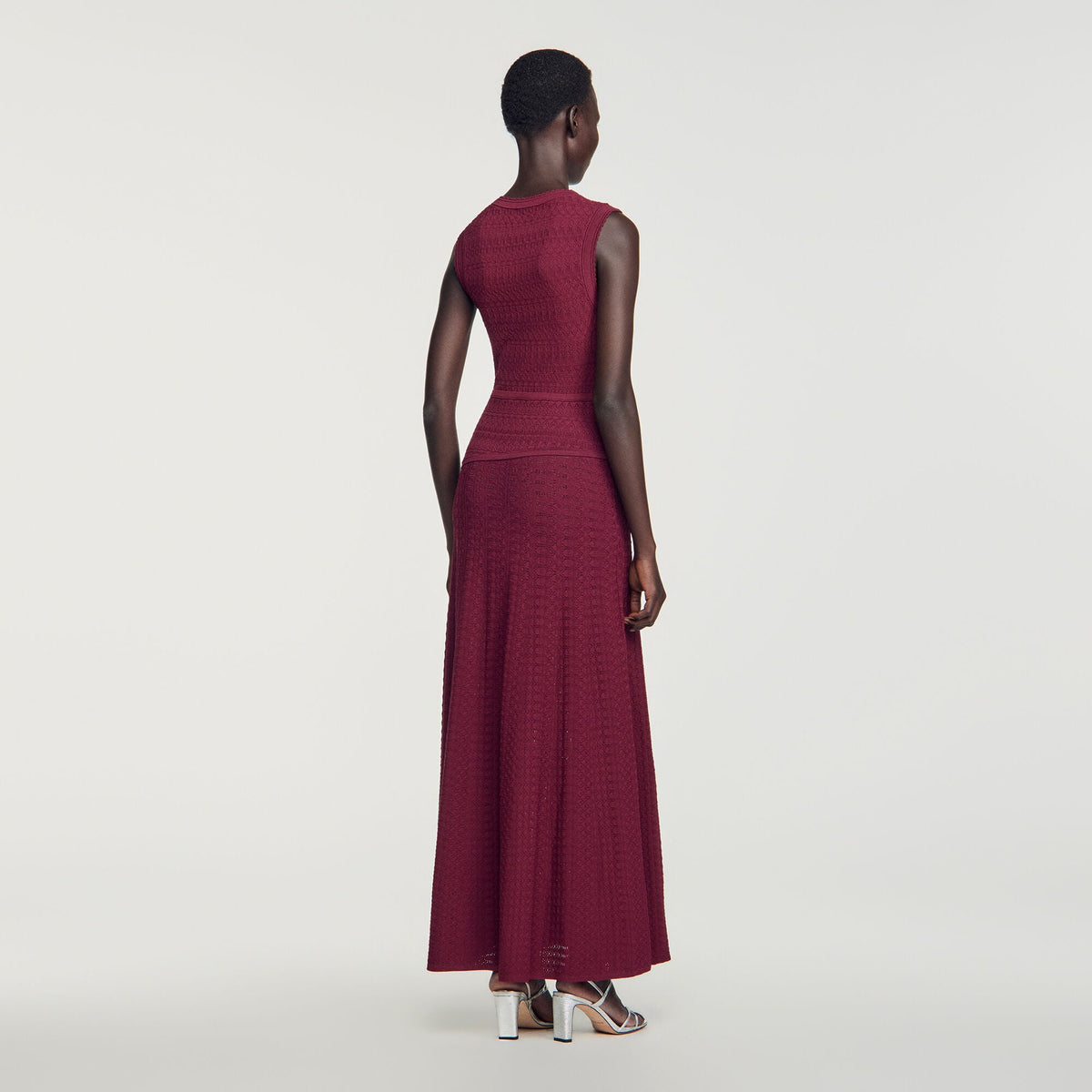 Robe longue en maille pointelle - Bordeaux