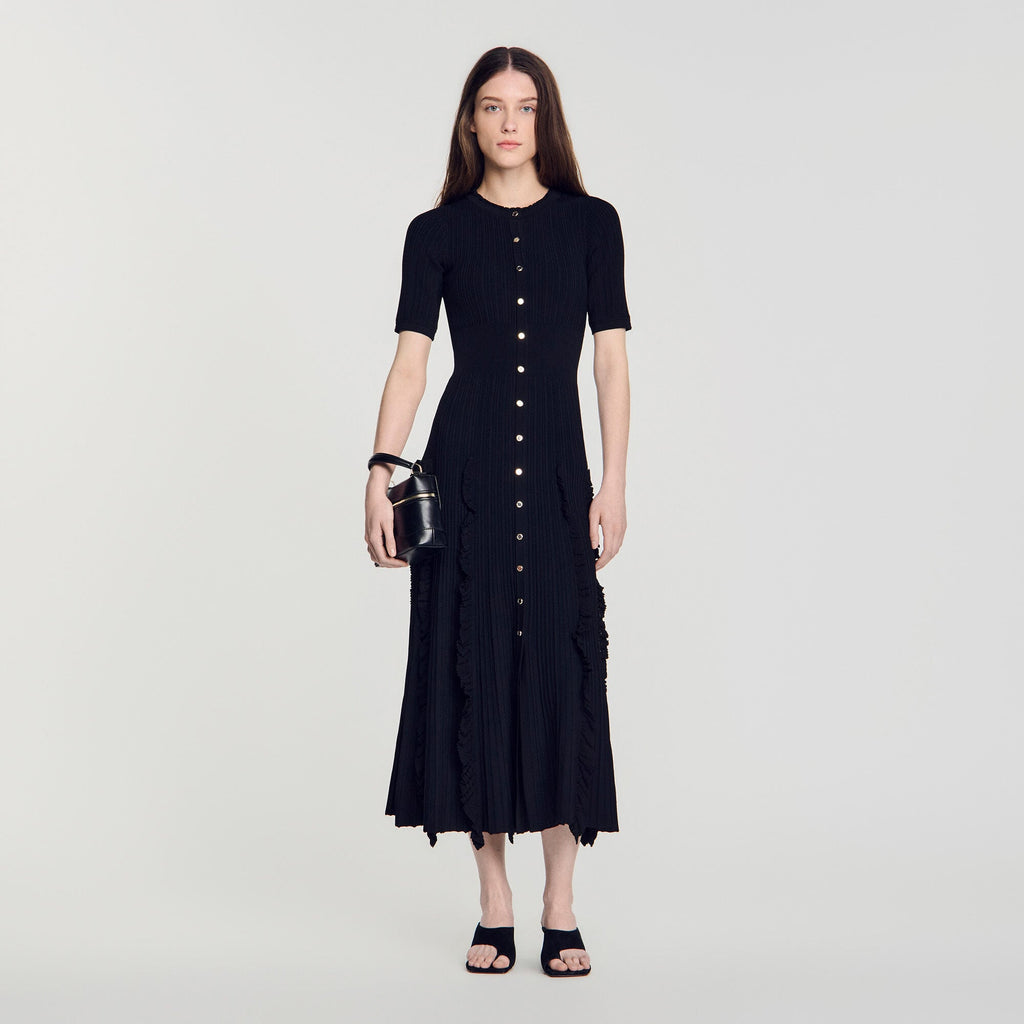 Robe longue en maille à volants - Noir