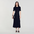 Robe longue en maille à volants - Noir