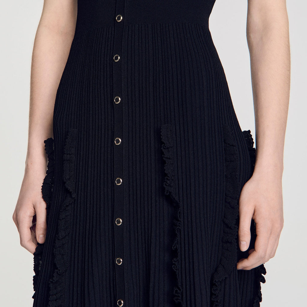 Robe longue en maille à volants - Noir