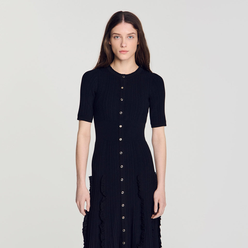 Robe longue en maille à volants - Noir