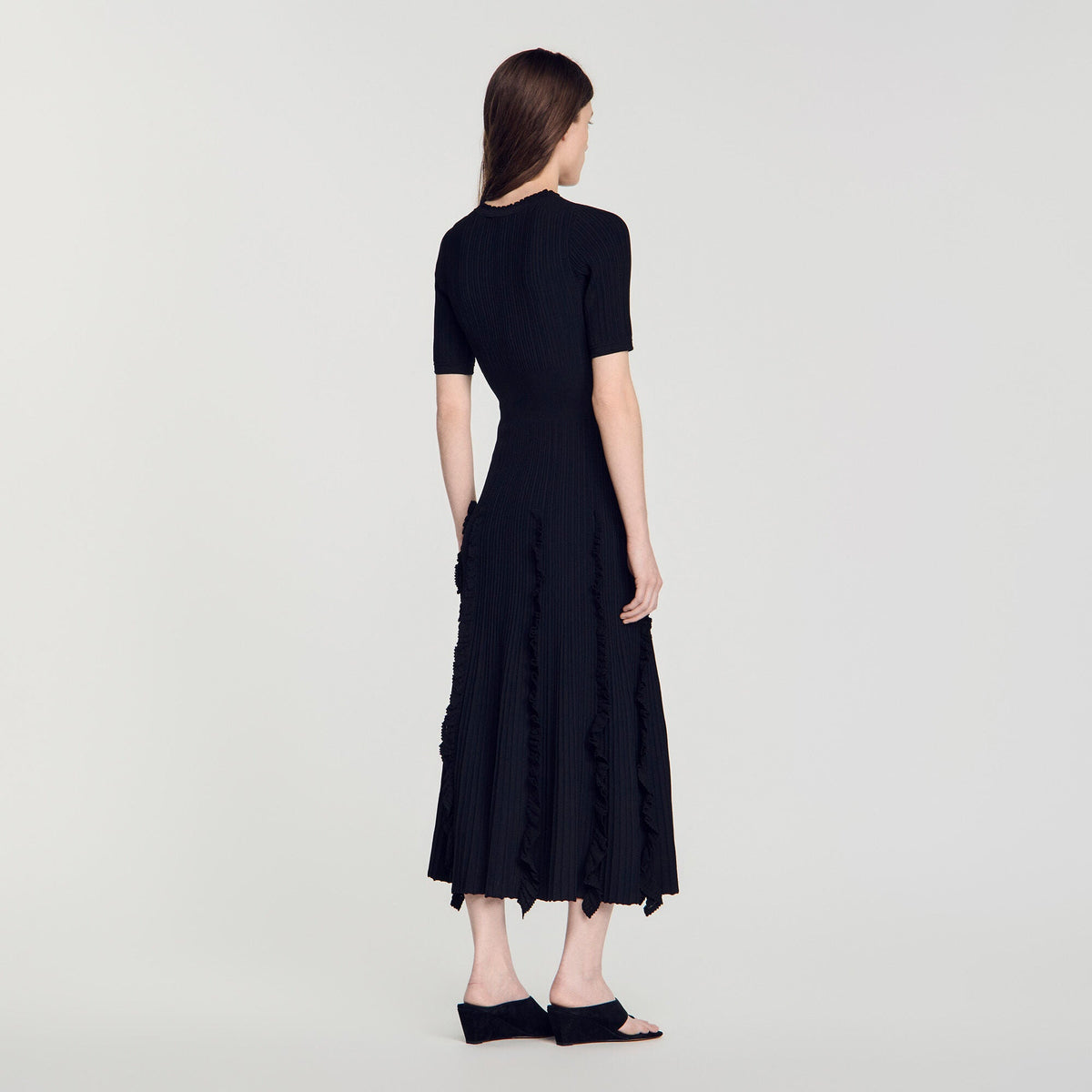 Robe longue en maille à volants - Noir
