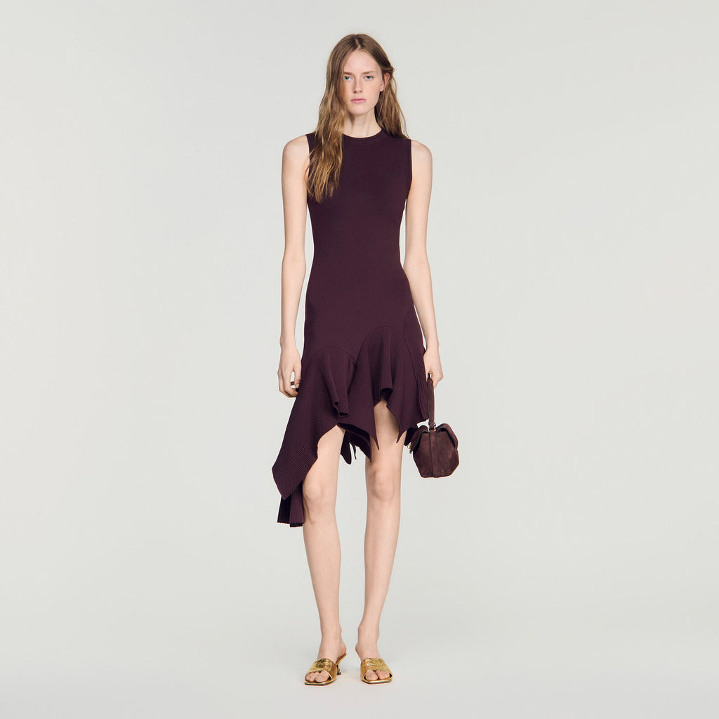 Robe en maille asymétrique - Marron