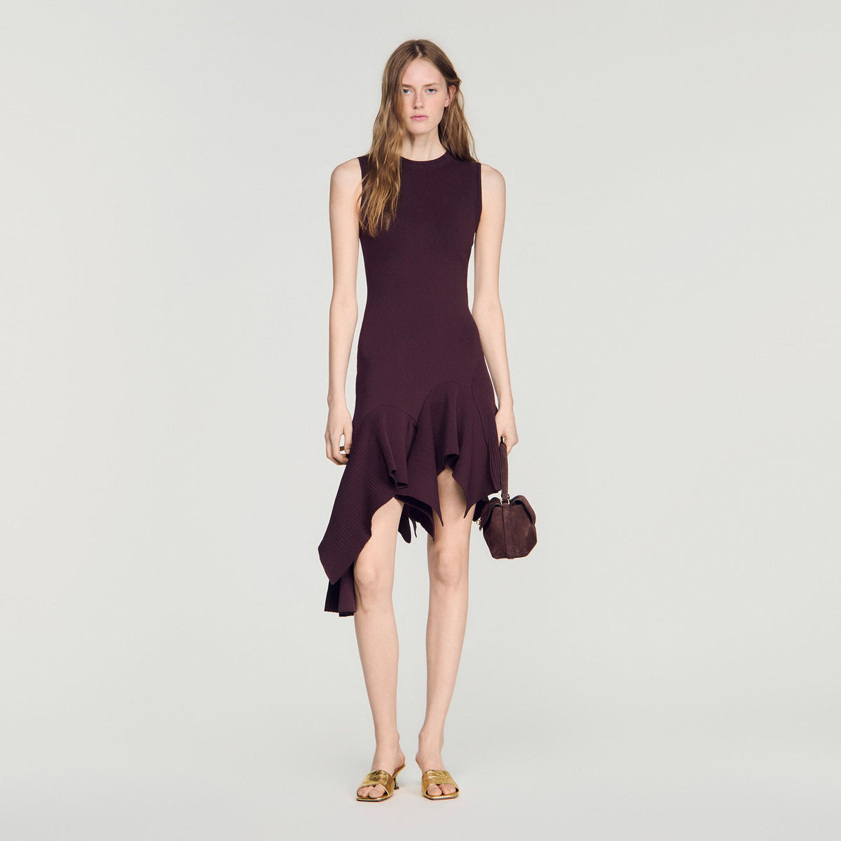 Robe en maille asymétrique - Marron