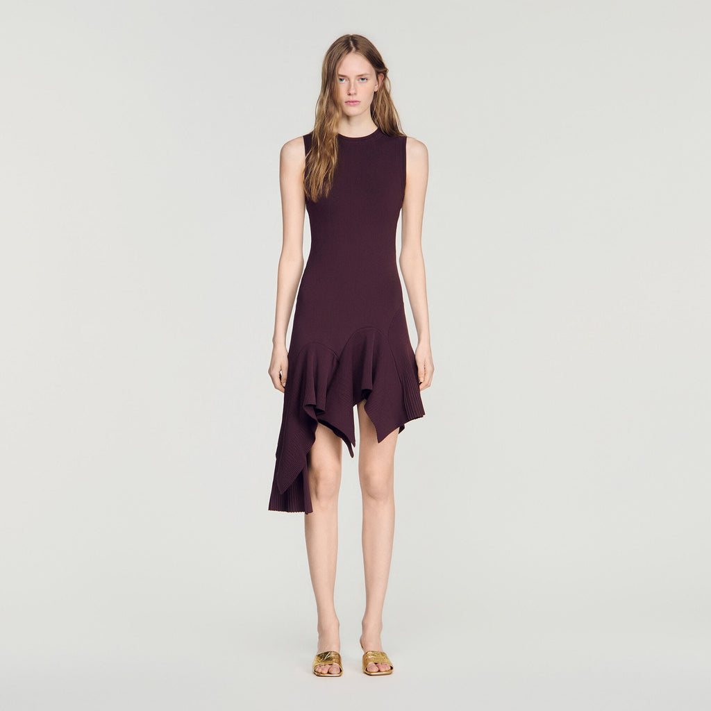 Robe en maille asymétrique - Marron