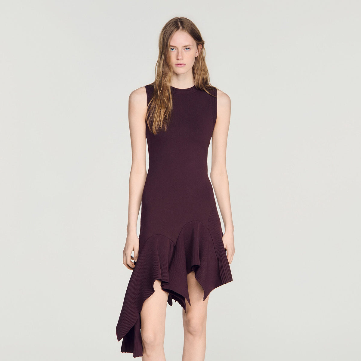 Robe en maille asymétrique - Marron