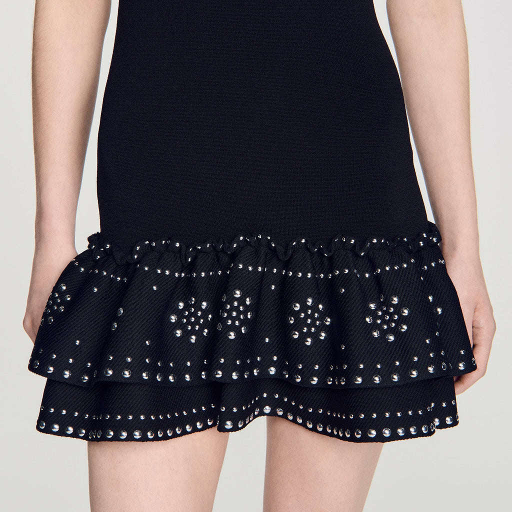 Robe courte en maille à studs - Noir