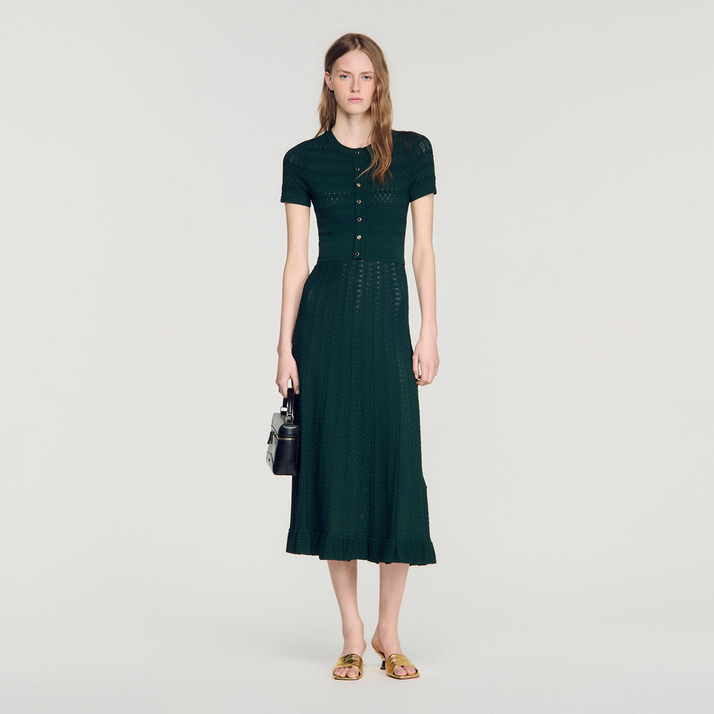 Robe longue en maille pointelle - Vert