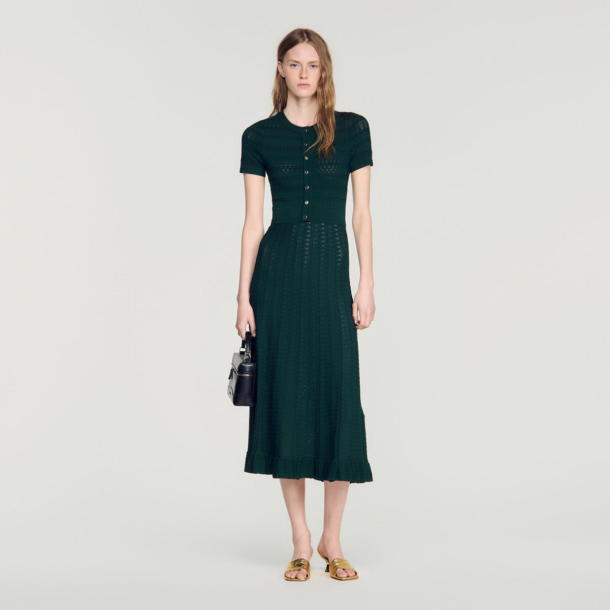 Robe longue en maille pointelle - Vert