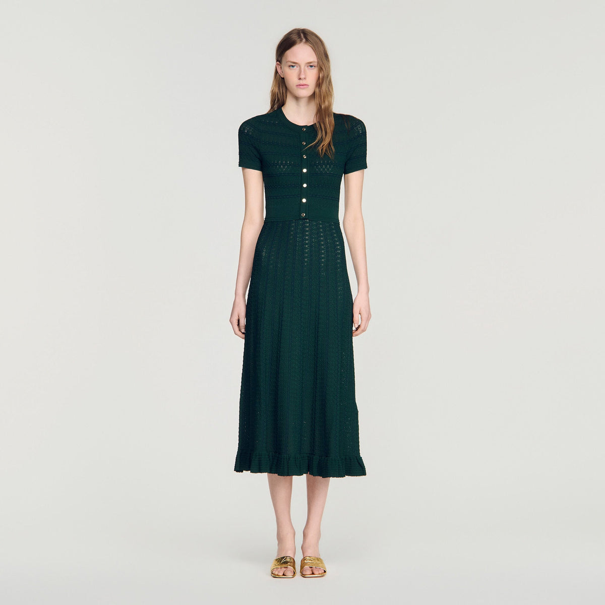 Robe longue en maille pointelle - Vert